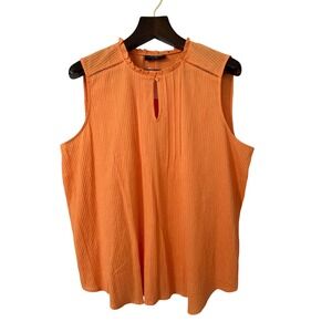 Lane Bryant Orange Cotton Ribbed Sleeveless Ruffle Neck Keyhole Blouse 18 NWT